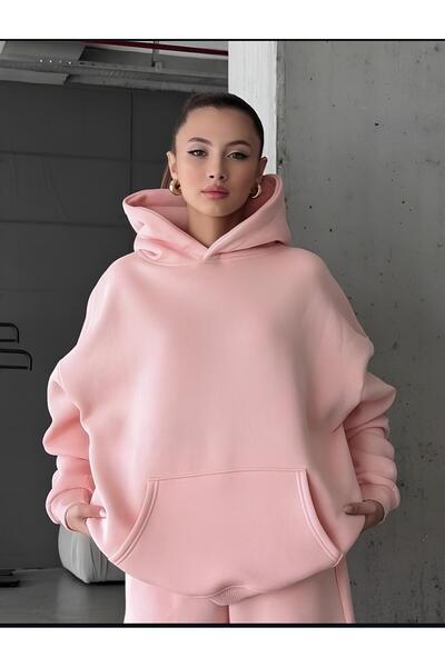 vikitekno Femei cu glugă basic supradimensionat Swea tricou ROZ