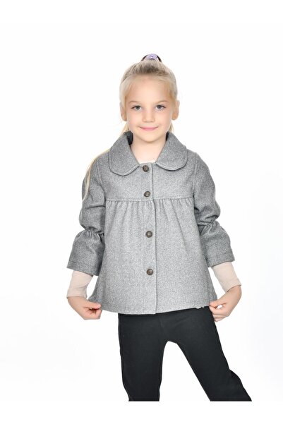 Kamex Buttoned Ruffle Detail Coat Gray