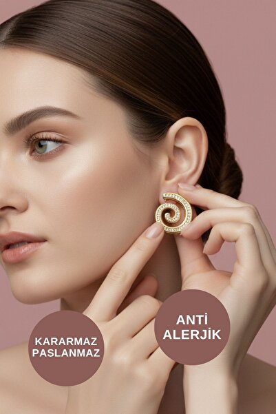 KAYOUBI Kadın Antialerjik Kararmaz Suya Dayanıklı Günlük Gece Abiye Düğün İçin Büyük Sarmal Gold Çelik Küpe