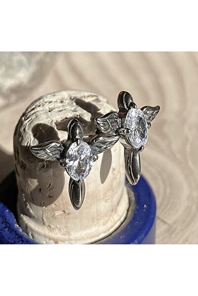 Viking Wing Design White Zircon Stone Nail Model S+ Quality 316L Stainless Tarnish-Free Steel Earrings Pair