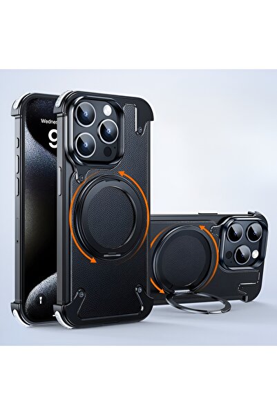 Flippy Leather Magnetic iPhone 15 Pro Max Case with 360° Rotating Ring, MagSafe, Black