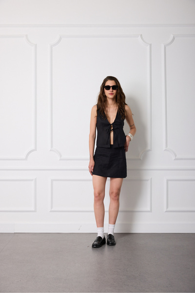 Beyyoglu %100 Keten Önü Bağcıklı Yelek