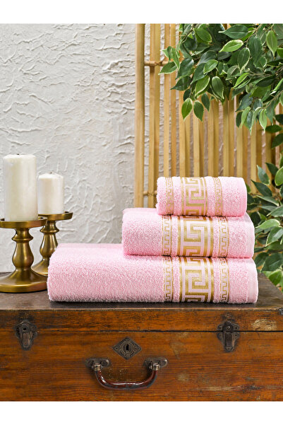vita 3-Pc Turkish Cotton Towel Gift Set Lightweight & Soft Bath, Hand & Face Towels with Stylish Borders