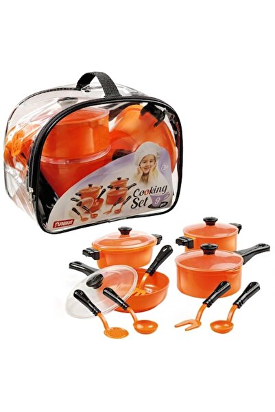 Technok Children's Cooking Set, 4 Pots with Lids and 5 Utensils, Orange, 46x25x25cm