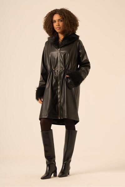 FTZ WOMEN Fur Collar Leather Coat Black 31242