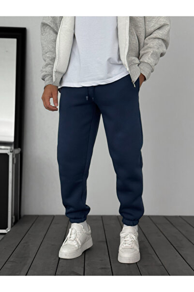 BYBASICMAN Navy Blue Fleece-Lined Tracksuit with Elasticated Cuffs Jj-1406