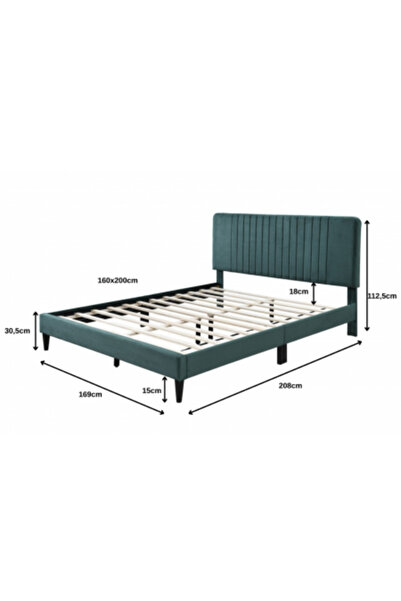 OEM Emerald upholstered bed with green velvet, 160x200, wooden frame with fixed slatted base