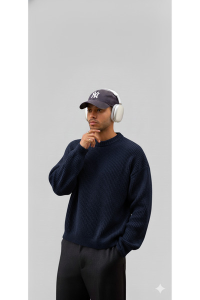 ModaBase Men'S-Selanik Knitting-O Oversized Circular Neck-Long Sleeve-Sweater