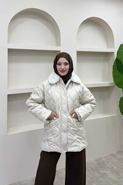 lurex moda Puffer Jacket with Fur Collar
