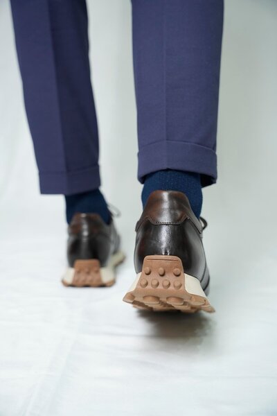 TETRİ Dustin Model Hakiki Deri El Yapımı Kahverengi Sneaker Ayakkabı