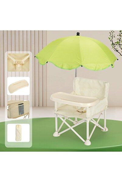 Flippy Παιδική Καρέκλα Τραπεζαρίας, Flippy, Πολυλειτουργική, Σταθερή, με Ζώνη, Μπεζ, με Πράσινη Ομπρέλα, από 6 Μηνών