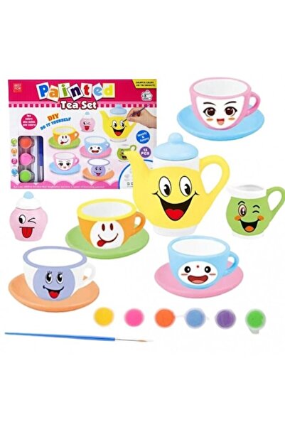 MAKSIK Set de ceai pictat, Maksik, 4 cești, 4 farfurioare, multicolor, 3+ ani