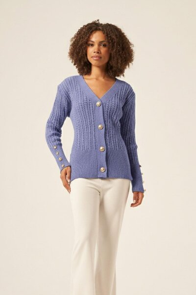 FTZ WOMEN Γυναικεία ζακέτα με πλέξη στα μαλλιά Λιλά 25168