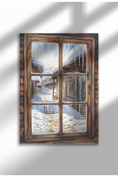 21mxm Poster pânză pentru fereastră fără ramă - Imprimeu digital în stil acuarelă - Vedere a unui sat liniștit