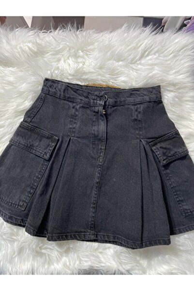 mayakids ÇOCUK SİYAH PİLELİ DENİM ETEK