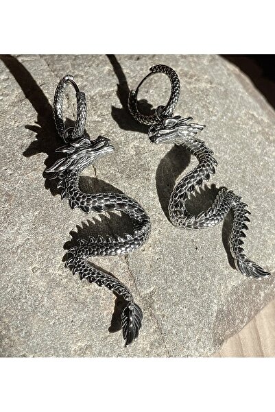 Viking Dragon Dangle Hoop Threader S+ Quality 316L Stainless Tarnish-Free Steel Earrings Pair