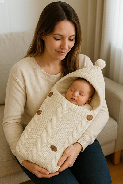 anne dokunuşu gibi KUZUM BEBE Knitted Baby Blanket and Swaddle with a Soft, Well-Softened Interior. Note: the Buttoned Version Is Adjustable.