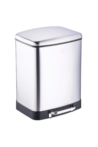 DİRT DEVIL 2-Compartment Pedal Bin, 2 x 12 L, Stainless Steel, Silver, 37 x 34.4 x 50.3 cm