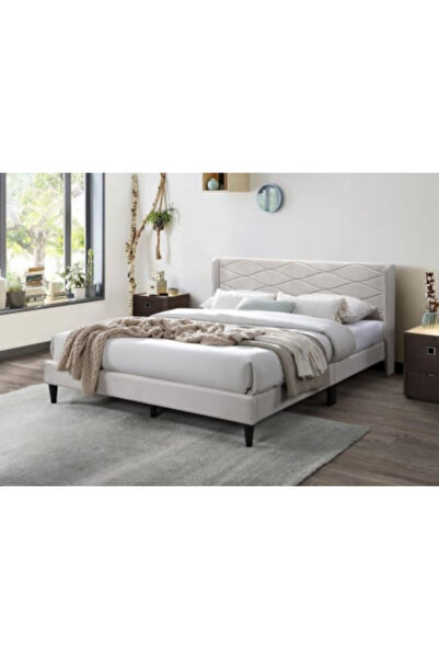 OEM Maya upholstered bed, 120x200, wooden frame with fixed slatted base, Beige color