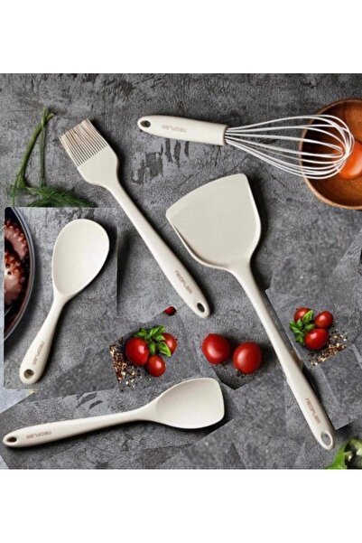 NEOFLAM Silikon Bej 5 Parça Pişirme Pasta Servis Seti