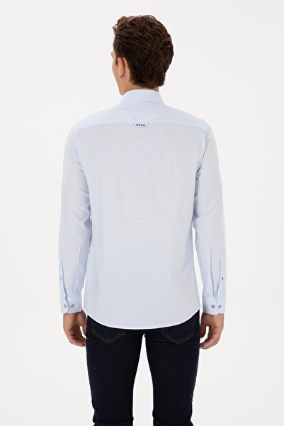 U.S. Polo Assn. DOKUMA KUMAŞ UZUN KOL GÖMLEK AÇIK MAVİ