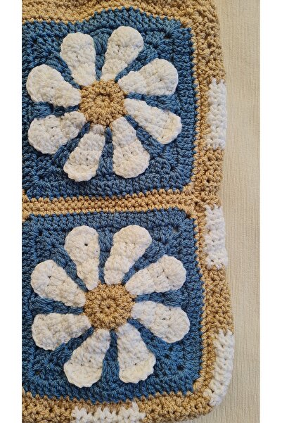 EHF LifeStyle RETRO MAVI ÇİÇEK EL ÖRGÜSÜ MOTİF OMUZ ÇANTA