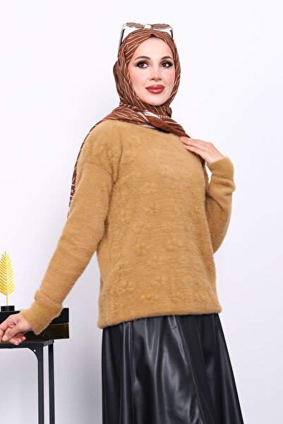 İmajButik Biscuit Crew Neck Angora Soft Knit Sweater