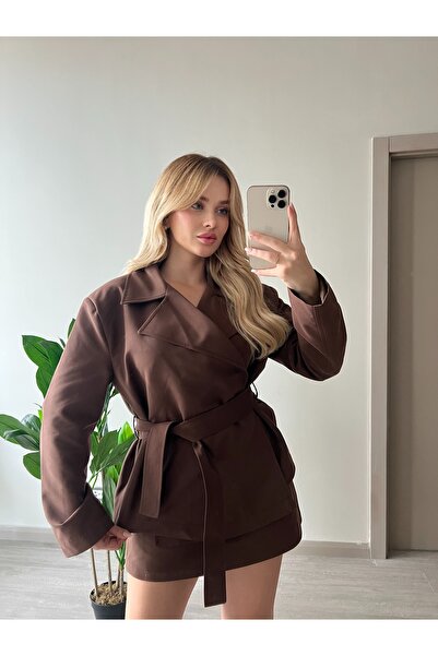 ForOus Belt Detail Short Trench Skirt Set