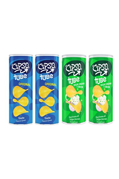 Cipso Tube 90 gr Sade ve Ekşi Krema & Soğan Aromalı Cips 4 lü Karma Paket