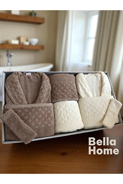 Bella Home 8 Parça Hasır Aile Bornoz Seti - Çeyiz Seti - %100 Pamuk - Orijina...