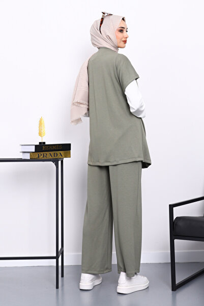 İmajButik Khaki Vest Set Tunic Trousers Triple Set