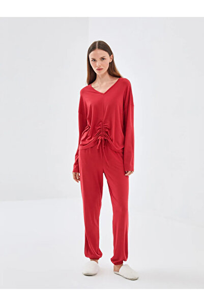 LC Waikiki Lcw Dream Red V-Neck Women's Pajamas Set