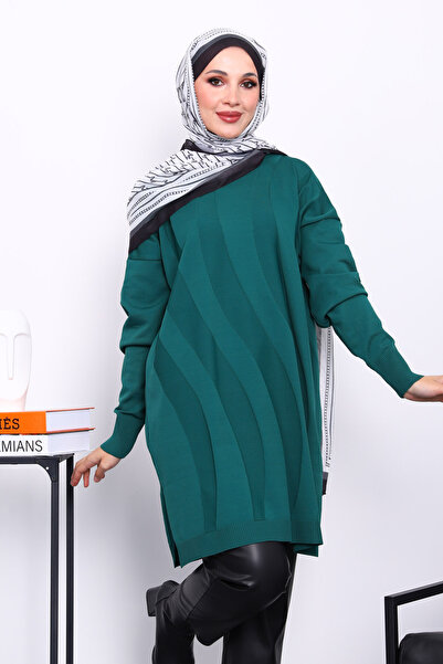 İmajButik Emerald Green Cold Thread Mercerized Knitwear Tunic
