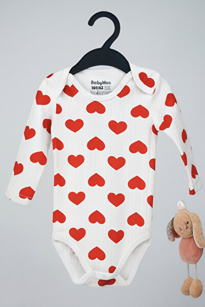 SANTRALBEBE Kız Çocuk Uzun Kollu Kalpli Çıtçıtlı Body / Çıtçıtlı Badi