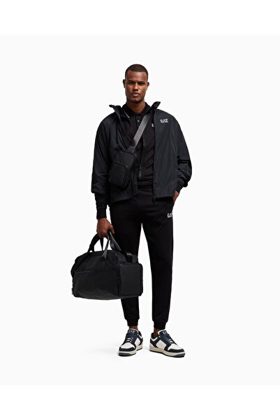 EA7 Men's Woven Fabric Short Sleeve Solid Model Black Polo Neck T-Shirt 8Npf16 Pjvuz-1200