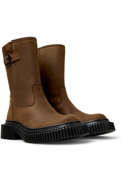 CAMPER Women Brown Genuine Leather Buckle Detail Boots Thick Heel Comfy Sole Elegant Winter PixBerlin