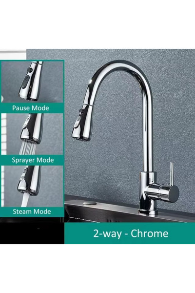 OEM Kitchen Sink Faucet with Retractable Sprayer, 360 Swivel, Stainless Steel, Chrome
