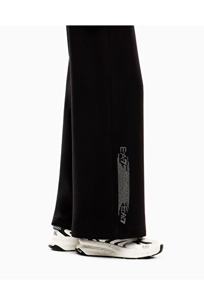 EA7 Men's High Waist Wide Leg Relaxed Fit Pocket Detail Black Sweatpants 7W000526 Af13151-Uc001