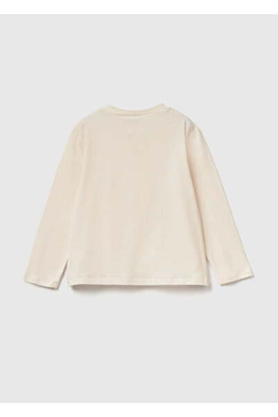 United Colors of Benetton Baby Girl Ecru Long Sleeve T-Shirt with Tulle Appliqué on the Front