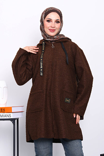 İmajButik Καφέ παλτό με κουκούλα και τσέπες