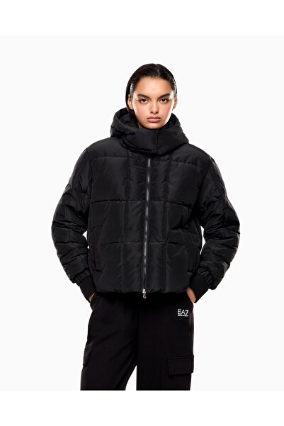 EA7 Men's Adjustable Lower Hem Two-Way Zipper Black Coat 7W000647 Af16074-Uc001