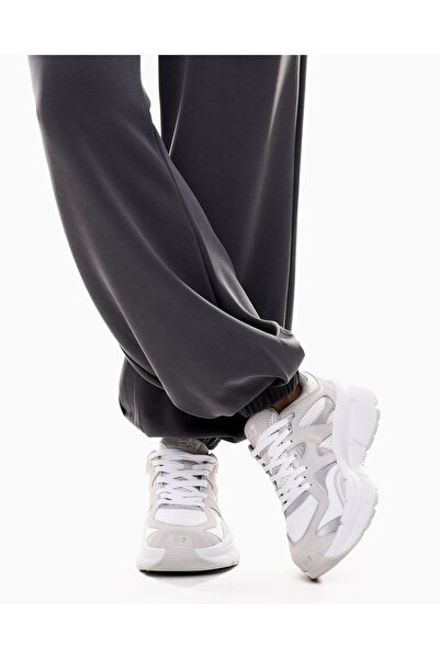 EA7 Men's Elastic Waistband Metallic Logo on the Back High Waist Black Pants 7W000446 Af12643-U8117