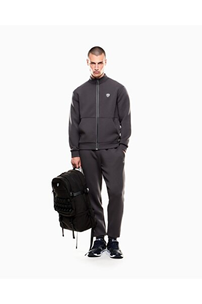 EA7 Men's Mock Neck Long Sleeve Regular Waist Tapered Leg Zipper Closure Black1 Tracksuit Set 8Npv56 Pj4Ez-U8