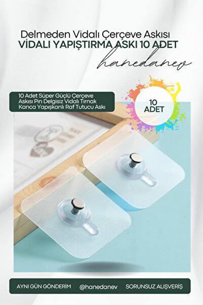 Hanedanev 10 Adet Süper Güçlü Çerçeve Askısı Pin Delgisiz Vidalı Tırnak Kanca...