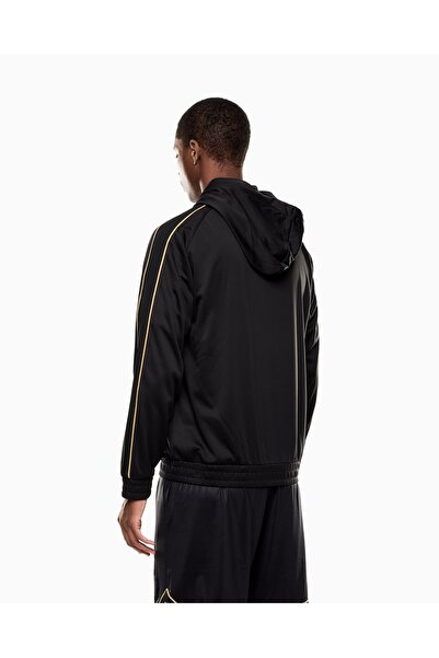 EA7 Men's Hooded Collar Zippered Long Sleeve Solid Black Tracksuit Top 7m000621 Af17089-Uc001