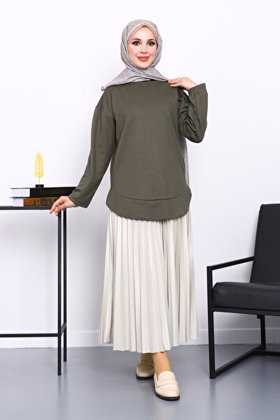 İmajButik Khaki Crew Neck Modal Sweat