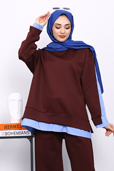 İmajButik Plum Shirt Paneled with Scuba Sweat Pants