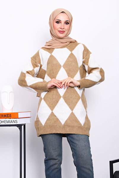 İmajButik Biscuit Baklava Patterned Knitwear Sweater