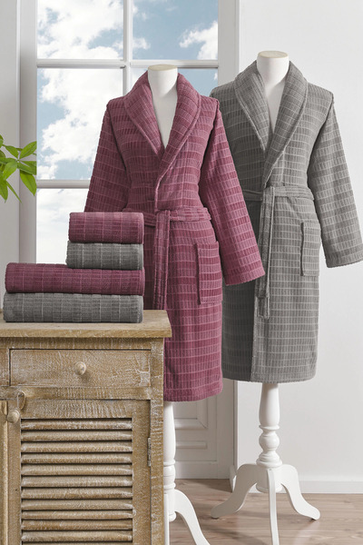 Özdilek طقم روب حمام مخملي مخطط 6 قطع