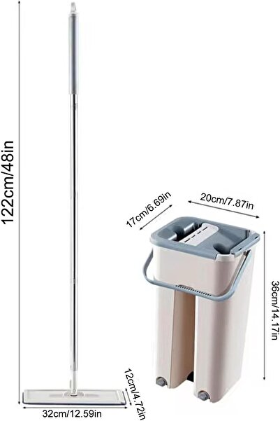 Twinkle Mart Flat Floor Mop and Bucket Set with Wringer, Slim Flat Head, Microfiber Pads, Telescopic Handle